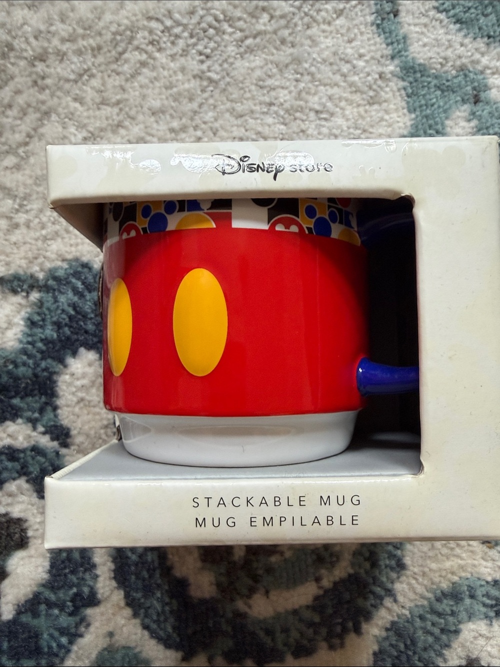 Disney Red Mickey Stackable Mug with Yellow Accents and Blue Handle